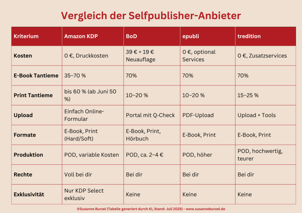 Vergleich Selfpublisher-Anbieter
